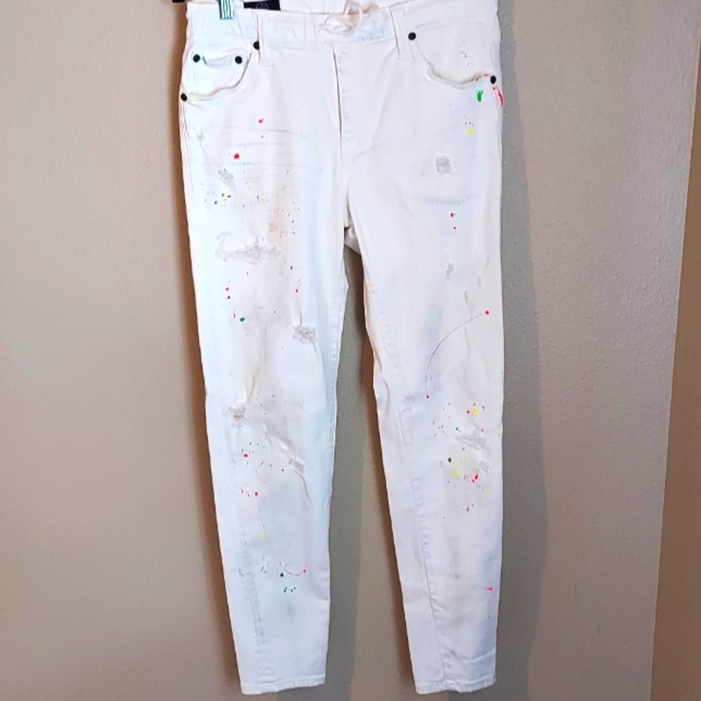 Women's Big John White Jeans With Paint Splashes